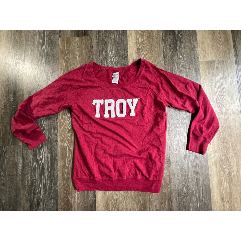 Creative Apparel Concepts Troy Sweatshirt Womens Large Red Raglan Chenille Patch
